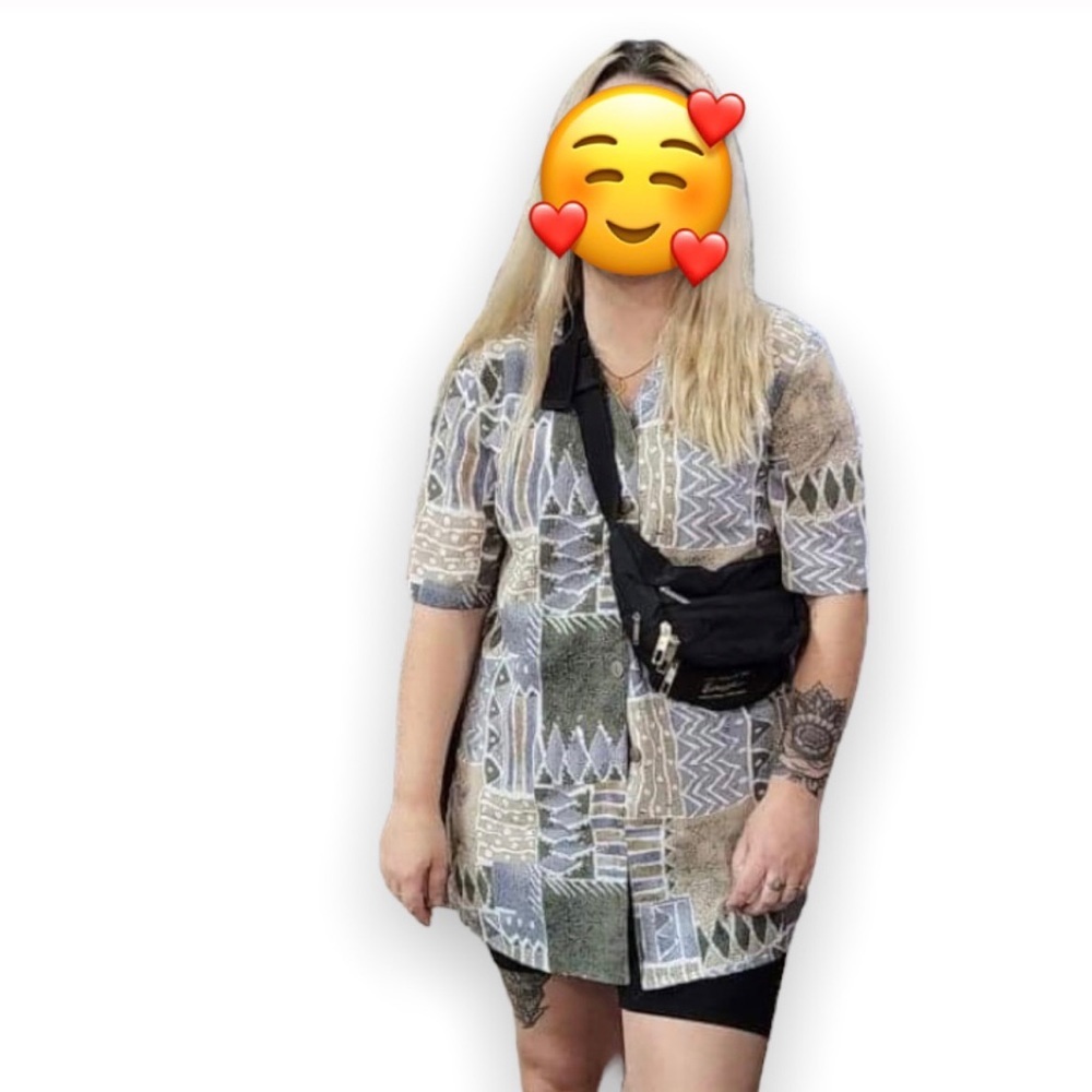 Vintage Boho Aztec Abstract Patterns Button Down Blouse Shirt
